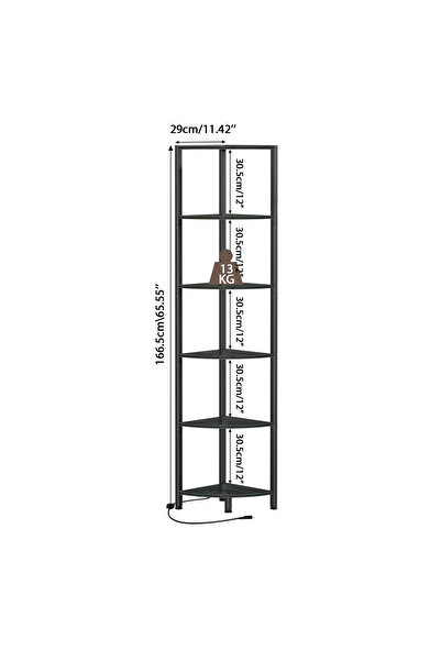 Yanara 6-Tier 166cm Corner Shelf with LED Lights, Tall Narrow Storage Rack fo...