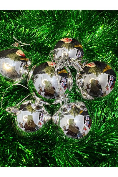 ENG PARTİ DÜNYASI Silver Color Christmas Tree Ornament 4cm Set of 6 – Shiny S...
