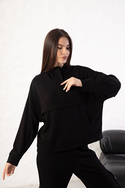 YusGos Women's Comfortable Fit Long Sleeve Half Zipper Modal Fabric Kangaroo Pocket Hooded Sweatshirt (Plum)