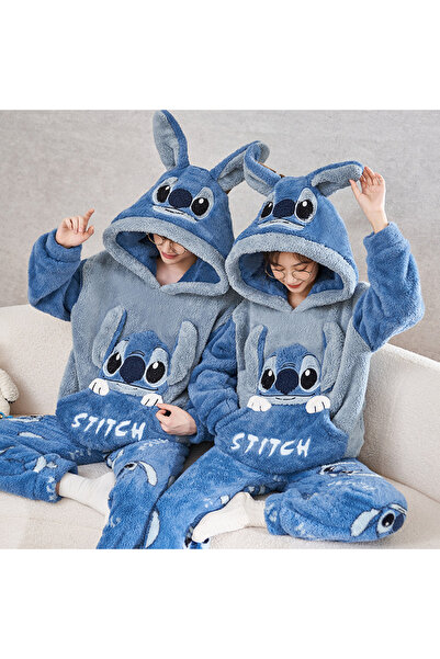 Other Autumn/Winter Warm Hooded Long-Sleeve Pajama Set Couples Thick Plush Cartoon Youth Sleepwear Set