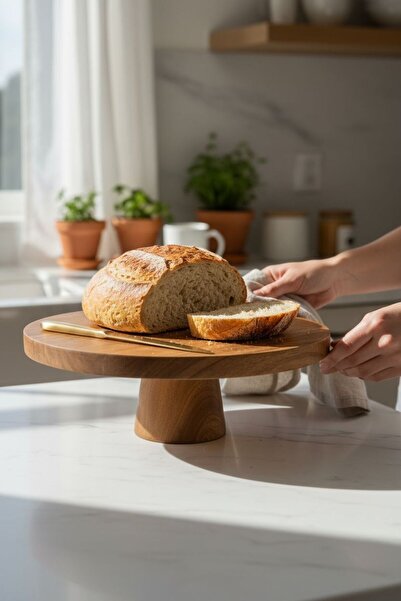 ANJEAHOME Salo Acacia Round Stand with Legs |   25X10 cm |   Natural Wood Serving and Presentation Plate |   Stylish and Healthy