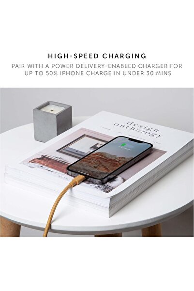 Native Union BELT USB-C to Lightning Cable 10ft - Braided Nylon, Leather Strap - Kraft