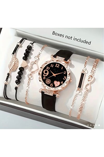 iyzi 6 Parça Sik Kadin Saat Seti, Zarif PU Deri Kuvars Saat ve 5 Parça Zarif Bileklik,