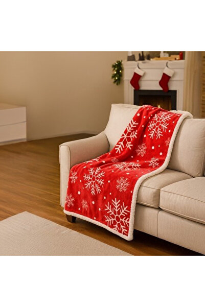zola Fluffy double blanket, 130 x 170 cm, flake pattern, warm and comfortable, polyester, red/white