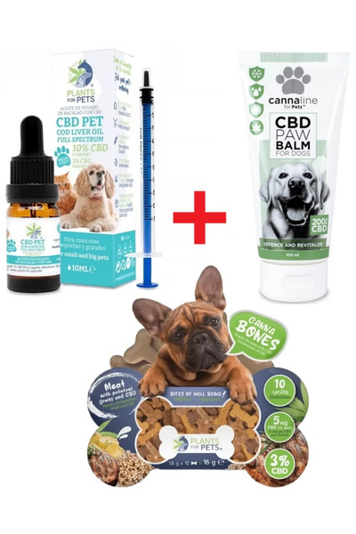 Plants for pets SET CBD Oil 10% CBG 1% dogs 10ml+CBD Balm 200mg Gentle care for dogs paws+CBD Reward 3%