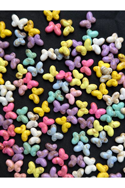 Bijumix Aksesuar 50 Adet Karışık Renkli Kelebek Şekilli Akrilik Boncuk 14x10 ...