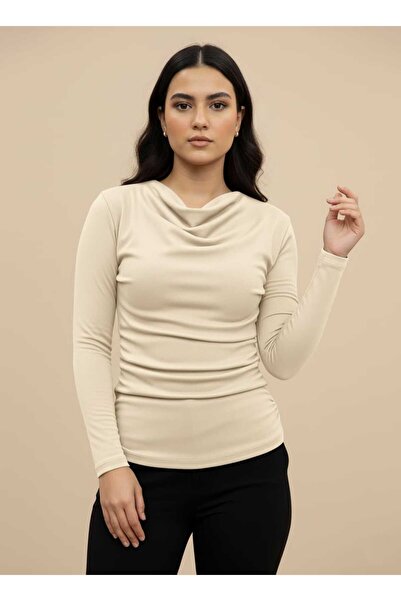 DOEDA MODA Kadın Degaje Yaka Yan Büzgülü Modal Kumaş