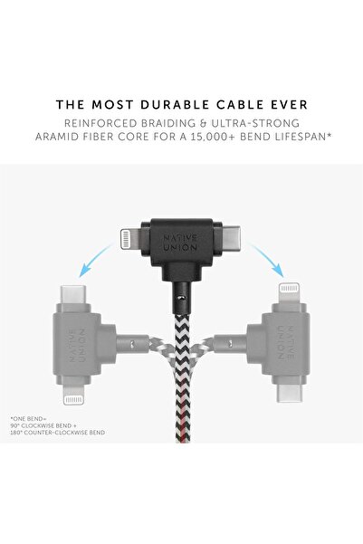 Native Union Belt Cable Duo 5ft Braided 2-in-1 Lightning & USB-C (Zebra)