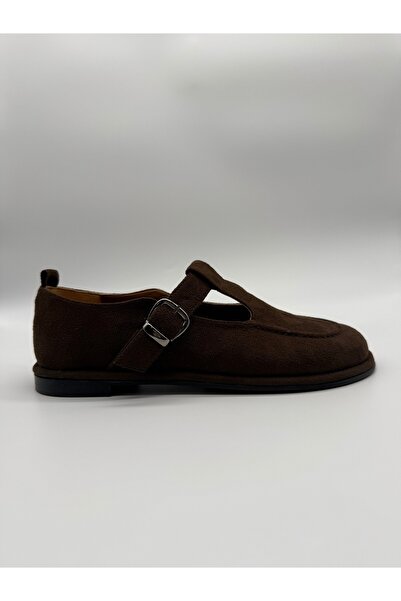 BURCU COLLECTİON Alina Brown Loafer with Adjustable Strap and Buckle Detail