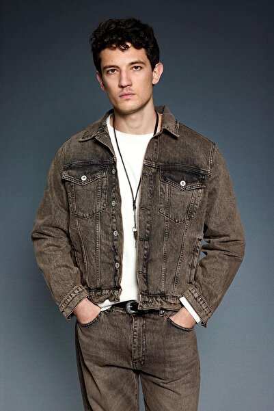 ablukaonline Men's Boxy Fit Washed Denim Jacket Brown