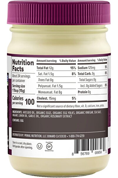 Primal Kitchen Real Mayo Made with Avocado Oil Garlic Aioli - 12 fl. oz