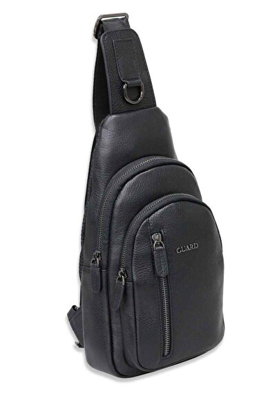 GUARD Black Genuine Leather Crossbody Bag