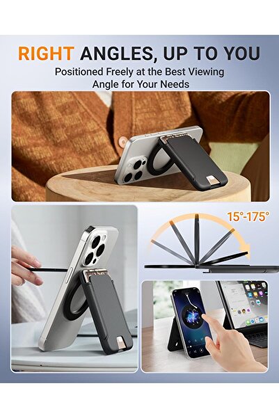 NALACAL Magnetic Phone Wallet for MagSafe - Strong Magnetic Card Holder with Adjustable Bracket (Black)