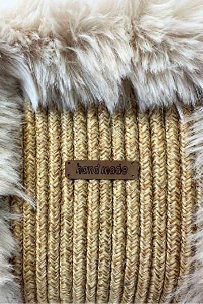 Uretti - Ayşe 4723 Handmade Plush Fur Model Tress Rope Handbag / 22 cm X 23 cm