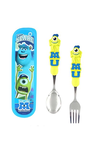 Disney Kids Spoon & Fork Set with Storage Case - Stainless Steel, BPA-Free (Monster)