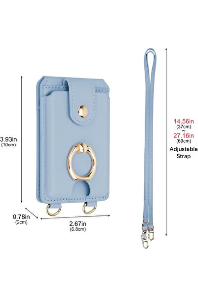 TERRIFI Phone Wallet Stick-On Slim Adhesive Card Holder with Detachable Crossbody Strap, Blue