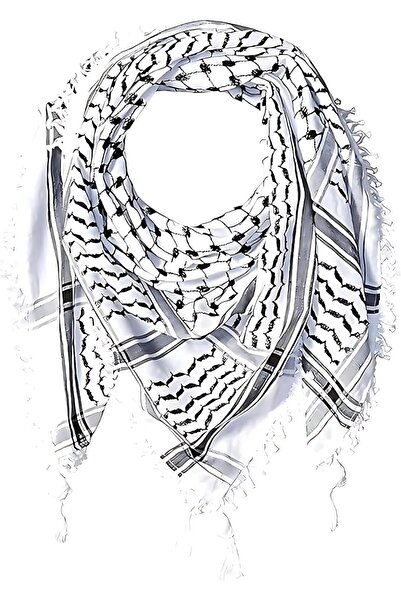 Generic Arabic Style Shemagh Keffiyeh Scarf Cotton - White/Black Tassel (Men)