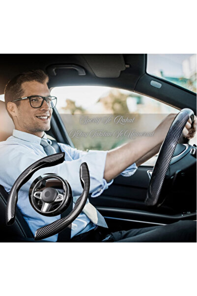 Autokit Karbon Fiber Direksiyon Kılıfı Siyah-Gri Parçalı Direksiyon Koruyucu Kılıf