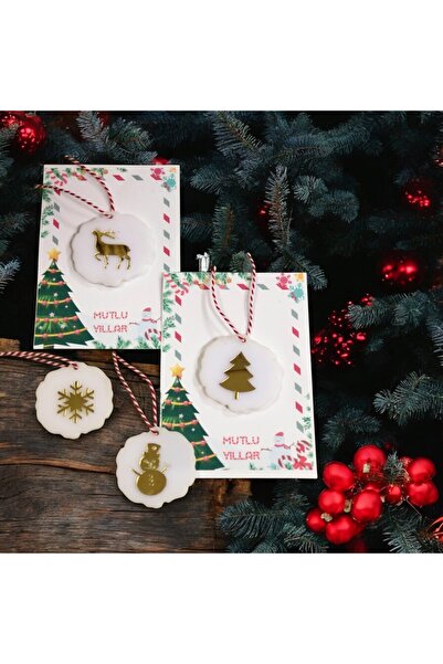 Masalsı Concept 8-Piece Christmas Tree Ornament Set Christmas Themed Snowflake Deer Snowman Pine Tree Figurine Decoration Set