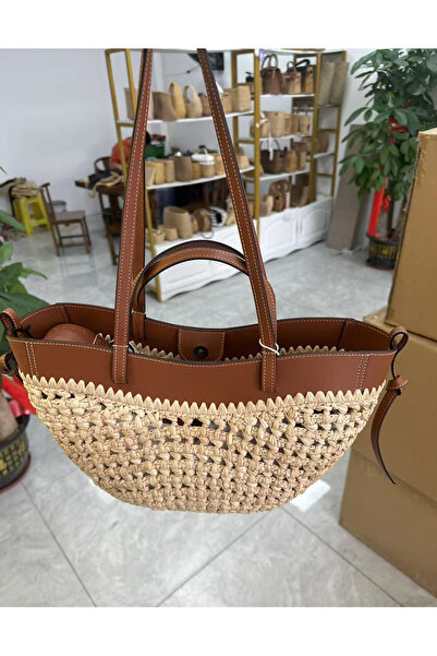 Birs Atelier Polo Genuine Leather Woven Straw Bag