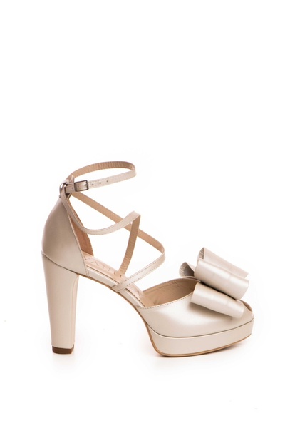 Vanilla Days Fabiana Ivory Bridal Sandals with Thick Low Heel, Leather