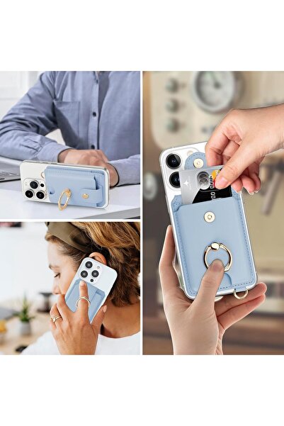 TERRIFI Phone Wallet Stick-On Slim Adhesive Card Holder with Detachable Crossbody Strap, Blue