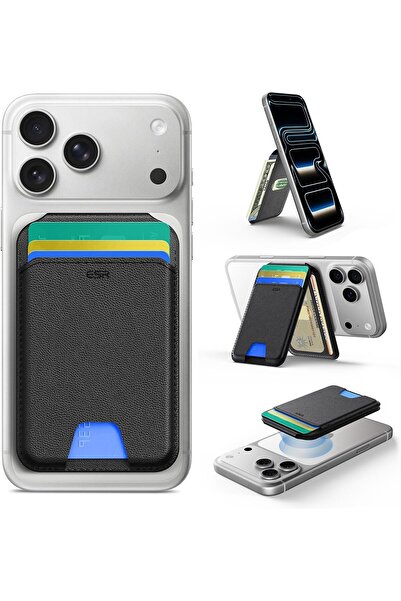 ESR MagSafe Wallet, 5-Card RFID Blocking, Adjustable Stand, Vegan Leather, Black