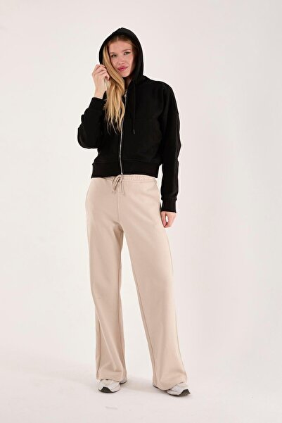 Store 100% Cotton Hooded Zippered Women's Sweatshirt + Trousers Combination (2 Pieces)