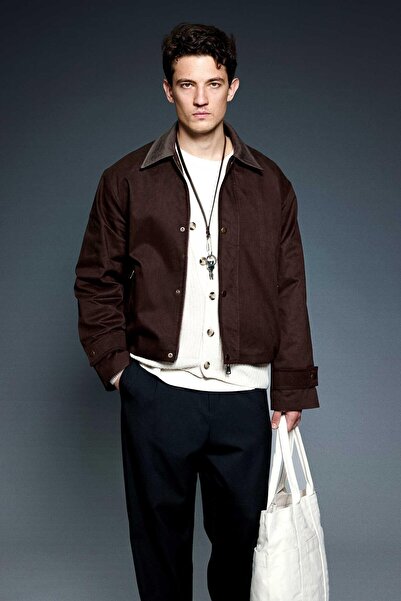 ablukaonline Men's relax fit contrast collar jacket brown