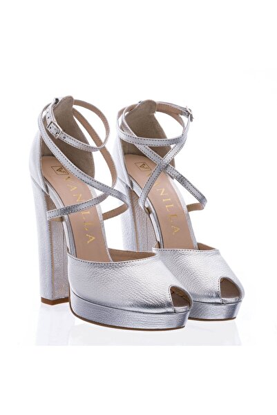 Vanilla Days Sandale Fabiana Mystic Silver cu toc bloc - Piele naturală