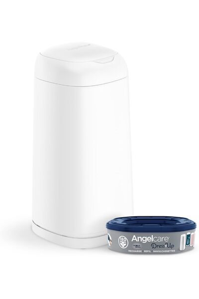 Angelcare سلة حفاضات دريس أب مع عبوة إعادة تعبئة - أودور سيل للتحكم في الروائ...