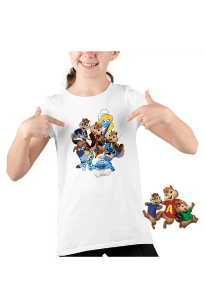 OEM Kids Girls T-Shirt Alvin Bluey Stich The Smurfs Smurfette Musical Band Guitar