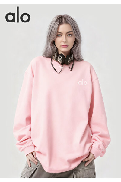 Alo 100% pure cotton round neck white sports shirt, 240g casual long sleeved men's and women's top