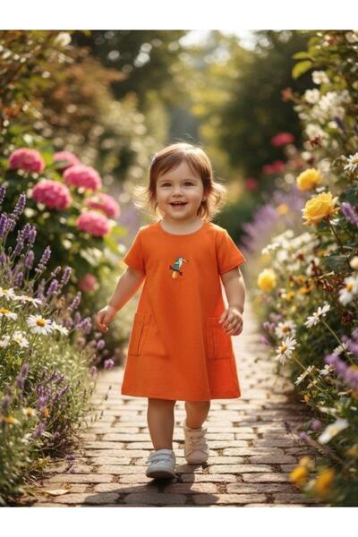 Zekids Baby Girl Parrot Patterned Cotton Dress