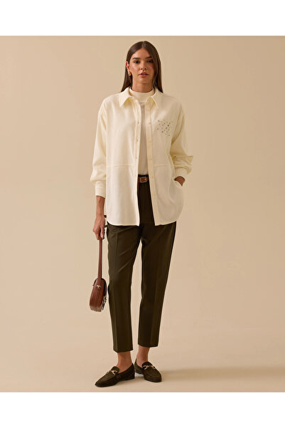 SEÇİL Stone Detailed Velvet Shirt