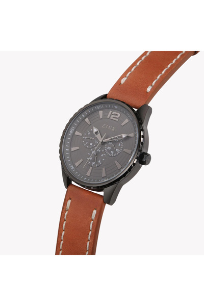 ZINK Men's Black Stainless Steel & Brown Leather Watch | ZK131G2LS-92