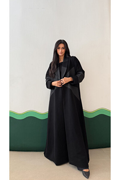 AYA - MW1724 - Black blazer abaya with jacquard insert