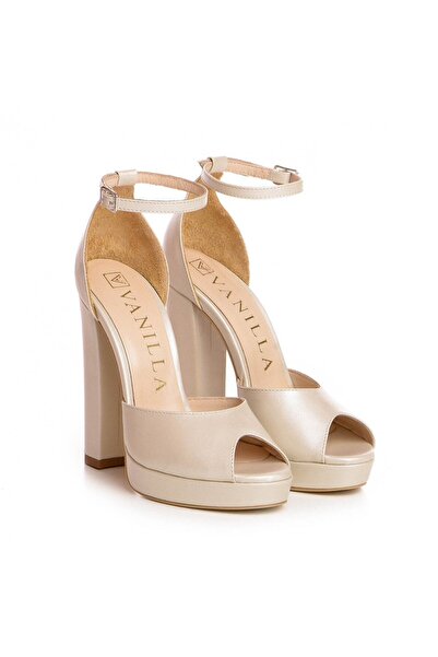 Vanilla Days Ivory Leather Block Heel Sandals - Elegant Comfort with 13cm Heel