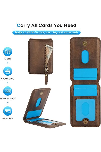 NALACAL MagSafe-Compatible Magnetic Leather Card Holder Wallet for iPhone 12–16 Series, Brown