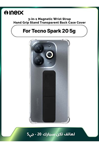 ineix 3-in-1 Magnetic Wrist Strap Hand Grip Stand Cover for Tecno Spark 20