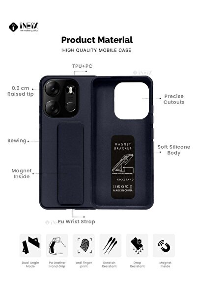 ineix 3-in-1 Magnetic Wrist Strap Hand Grip Stand Cover for Tecno Spark Go 2023