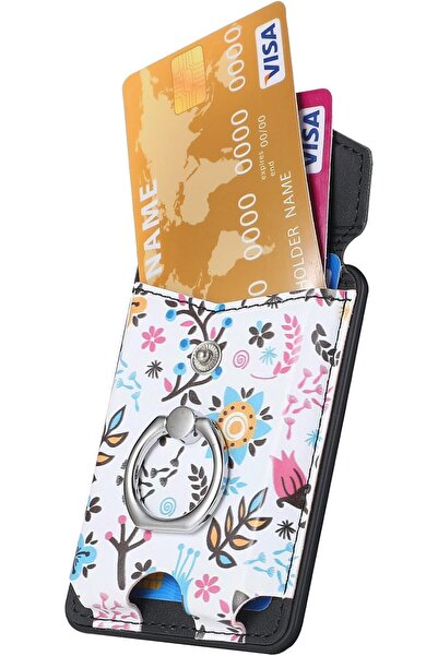 AZONEE Magnetic Card Wallet Holder, Floral Black, 5 Card Slots, MagSafe Compatible, Kickstand