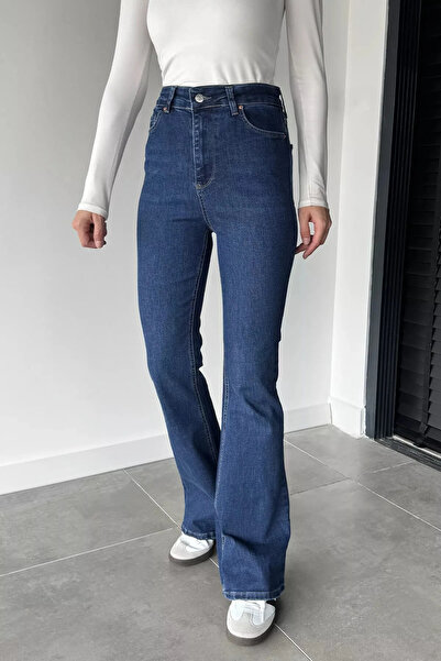 kleshus بنطلون جينز عالي الخصر قماش قابل للتمدد مريح واسع الأرجل جينز فلير جد...