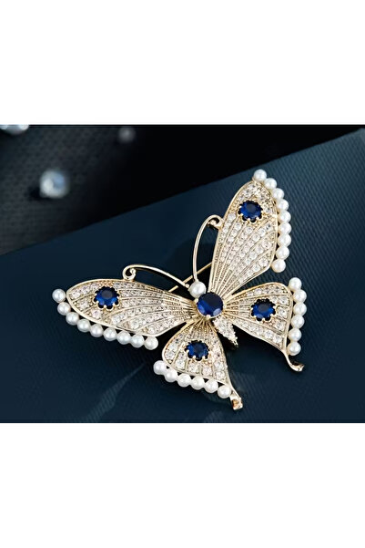 MAURA LIYUZA Zirkon Taşlı Vintage Tasarım Büyük Kelebek Broş