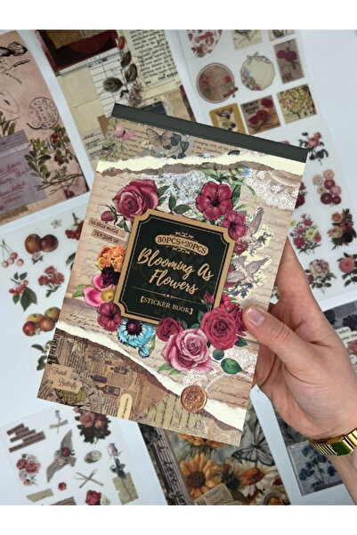 Kağıt Gemi Dükkan Blooming Garden Çiçek ve Meyve Temalı Sticker Defteri/50 Ya...