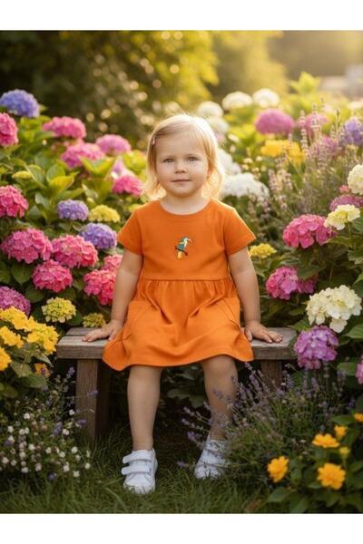 Zekids Baby Girl Parrot Patterned Cotton Dress