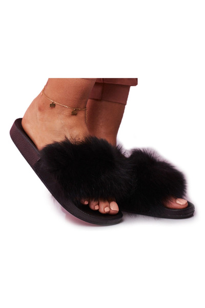 BOTO Belmondo Black Fur Women's Slides 36
