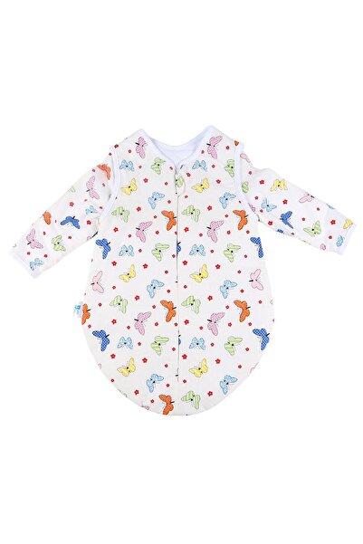 BalticBebe Sac Dormit Baltic Evolution Toamna - Iarna Alb, Bumbac, Fluturi - 3-6 luni