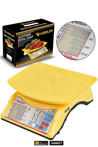 ASSUR Akülü Dijital Mutfak Terazisi 2 Gr 40 Kg Şarjlı Hassas Ölçüm Tartı Hass...