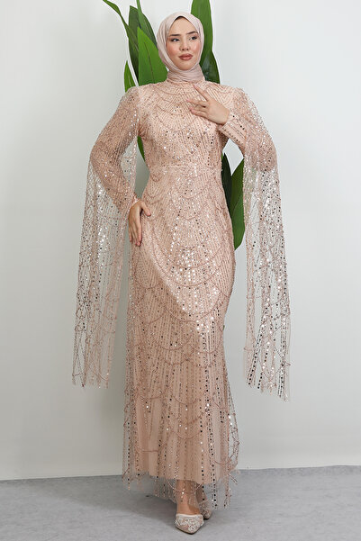 Lamia Giyim Duru Taşlı Abiye Gold